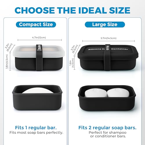 Compact Leakproof Travel Soap Case with Lid & Silicone Strap - Portable Draining Soap Bar Holder for Gym, Bathroom, Camping - Lightweight Silicone Soap Dish Container (Black) - color: Black