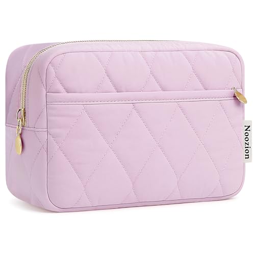 Noozion Makeup Bag Travel Toiletry Bag, Puffy Padded Cosmetic Bag for Women, Makeup Organizer Case, Wide-open Pouch Purse, Travel Essentials - color: Purple