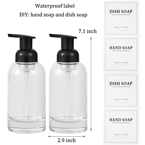 rejomiik Foaming Soap Dispenser Thick Glass Foam for Bathroom or Kitchen Sink, 12.7 oz Clear Pump Bottles for Hand soap, Body Wash, Black 2 Pack - color: Clear