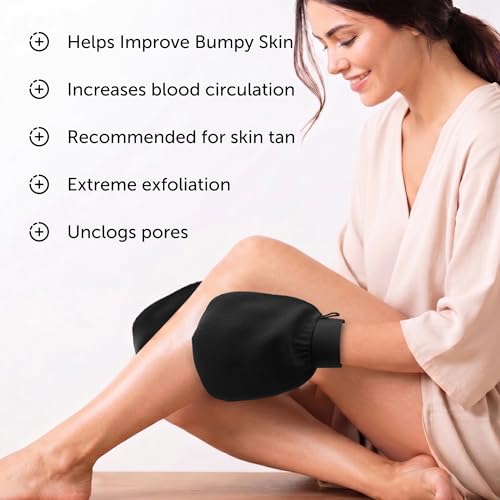Valitic Exfoliating Glove Body Scrubber - Exfoliating Mitt Dead Skin Remover, Shower Face and Body Exfoliator - Korean Style Skin Scrubber Washcloth - Spray and Self Tan Remover, Pair Black - color: Black