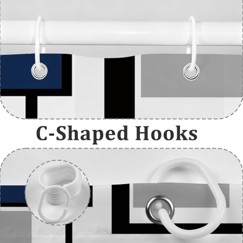 48x72inch Blue Abstract Geometric Shower Curtain Set with Hooks Blue Black White Grey Bath Curtain for Bathroom Blue Grey Fabric Shower Curtain Bath Curtains Decorative Stall Hotel Bathtubs - color: Blue Black02, size: 48"W x 72"L (Pack of 1)