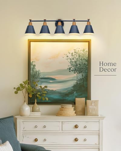 FEMILA 5 Light Bathroom Vanity Light, 37.4" Bathroom Lighting Fixtures Over Mirror, Blue Finish, E26 Base, 4FG59B-5W Blue - color: Navy Blue, size: 37"