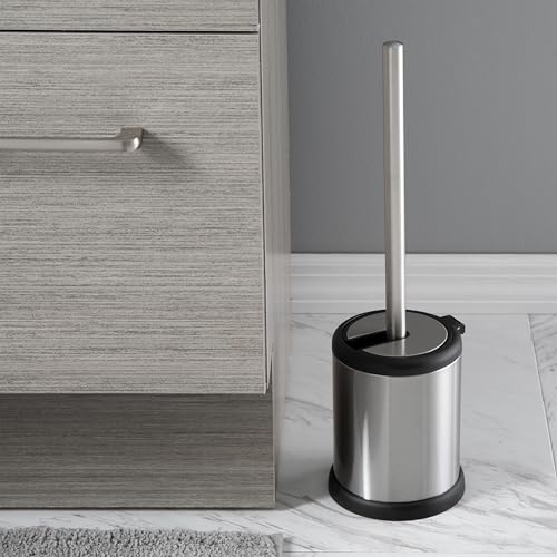 Bath Bliss Toilet Brush and Holder | Self Closing Lid | 360 Degree Brush Head | Bathroom Cleaning | Compact Size | Storage and Organization | Stainless Steel - color: Srainless Steel, size: 1 Pack