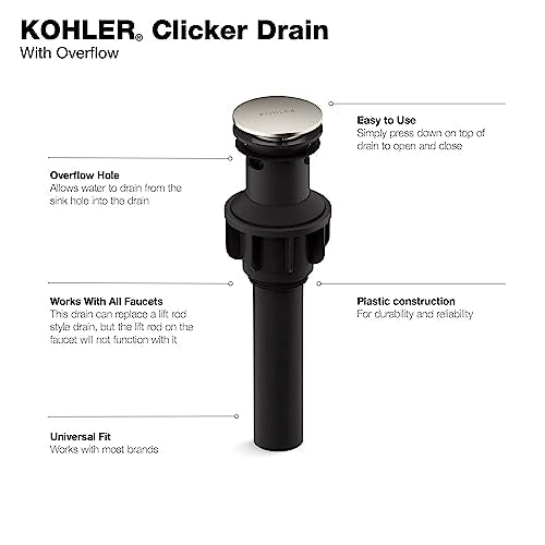 Kohler RH1274364-BN Bathtub Drain, ‎2.76 x 2.76 x 9.72 inches, Vibrant Brushed Nickel (Pack of 3) - color: Vibrant Brushed Nickel, size: 2.76 x 2.76 x 9.72 inches (Pack of 3)