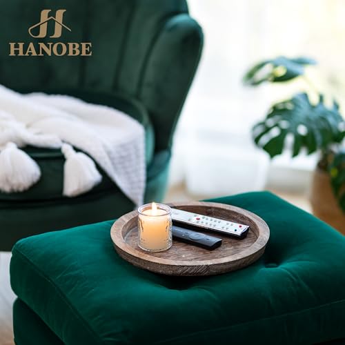 Hanobe Rustic Wooden Serving Tray: Set of 2 Round Wood Butler Decorative Tray Vintage Centerpiece Candle Holder Trays Farmhouse Ottoman Tray for Kitchen Countertop Home Decor for Coffee Table - color: Brown-2pc