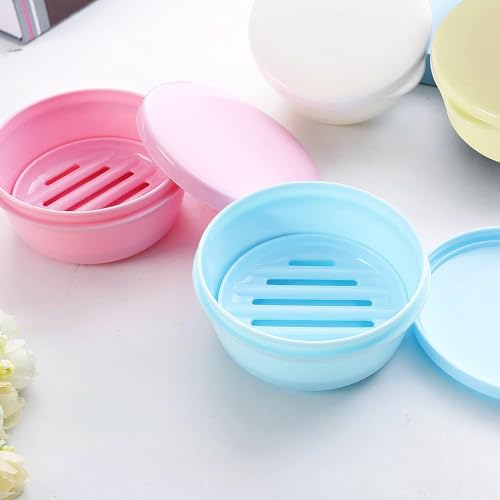 Round Travel Soap Case - 4 Pack Shampoo Bar Holder, Travel Soap Container | with Lid for Camp, Gym, Hiking - Keeps Toiletries Organized - color: Blue,white,pink,yellow