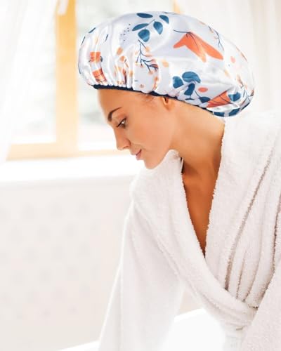 Aquior Shower Caps, Terry Lined Shower Cap for Women, Reusable Shower Cap, Triple Layer Waterproof Bath Cap, Extra Large for Women Long Hair