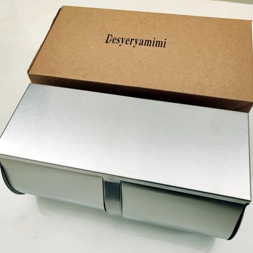 Desyeryamimi Double Roll Toilet Paper Holder Dispenser with Shelf Storage-Commercial 2-Roll Side by Side Stainless Steel Toilet Tissue Holder/Dispenser Wall Mount for Bathroom/Restroom-Brushed Finish