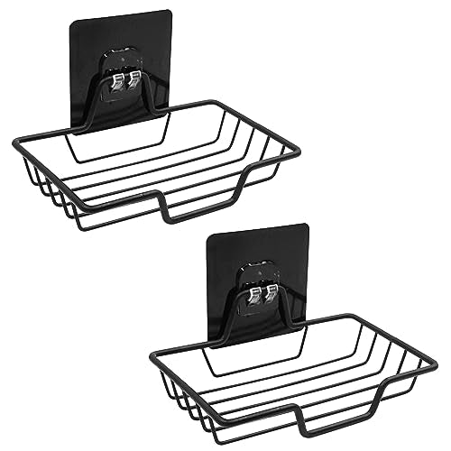 2-Pack Self-Adhesive Soap Dish Holder - Wall Mounted Stainless Steel Soap and Sponge Holder, No Drilling Soap Tray Organizer for Home Kitchen and Bathroom Shower (Black) - color: Black