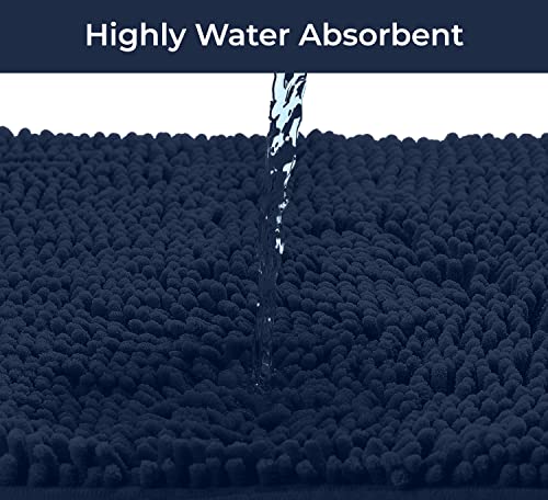 LuxUrux 2-Piece Bathroom Rug Set – Plush Chenille Runner & U-Shaped Toilet Mat, Soft, Absorbent & Non-Slip Design (20x20 U & 27x47 inches, Navy) - color: Navy, size: 2 Piece Set - X Large