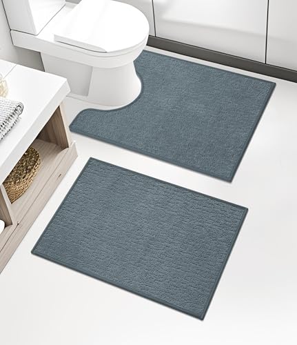 chakme Bathroom Rug Sets 2 Piece, Ultra Thin Quick Dry Bath Mat Set, Absorbent Bath Mat for Bathroom Non Slip Machine Washable, (Light Blue, 2 Piece) - color: Light Blue, size: 2Piece-Contour Rug