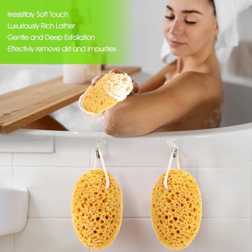 2Pcs Bath Sponge, 6.1 Inch Soft Exfoliating Body Scrubber Shower Sponges, Large Foam Loofah Face Puff for Women, Men, Teenager Body Cleansing Supplies - style: Style 1