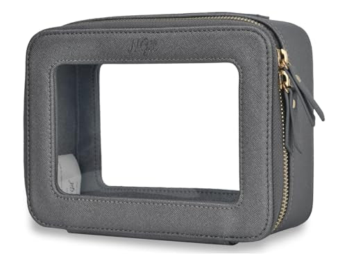NGIL Clear Faux Leather Travel Toiletry Bag, Makeup Bag Organizer for Women, Clear Window & Gold Zipper Makeup Bag, Road Trip Essential, Skincare, Cruise Ship Essentials (Dark Silver) - color: Silver
