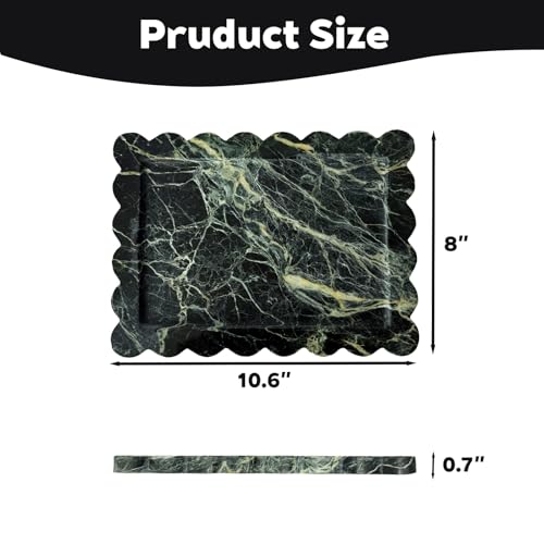 Real Natural Green Marble Tray, Luxury Scalloped Marble Tray, Decorative Rectangle Marble Tray for Vanity Bathroom Kitchen Coffee Table Jewelry Perfume Home Decor - color: Verde Guatemala