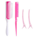SALONSILK Curl Defining Hair Brush Set, Pink Styling Curly Brush, 9 Row Styling Brush, 3 Row Comb with 2PCS Hair Clips for Women