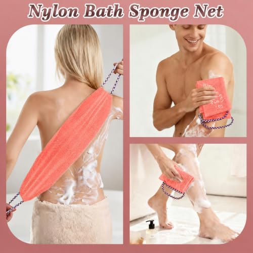 Manmihealth Dual-Sided Silicone Body Scrubber Scalp Massager & African Bath Sponge Net Set, 2-in-1 Silicone Shower Shampoo Brush Africa Wash Net Combination, Lather Well, Strong Exfoliating (Pink) - color: Shower Brush+net Sponge Set (Pink)