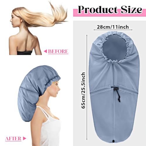 2 Pcs Large Shower Cap for Braids, Extra Long Shower Cap for Women Long Hair & Locs, Waterproof Hair Bonnets for Dreadlocks Drawstring Bath Caps for Women & Men (Black, Grey) - color: Black, Grey