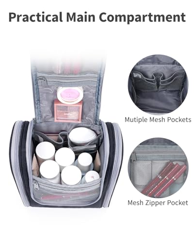Narwey Small Hanging Travel Toiletry Bag Cosmetic Make Up Organizer for Women and Men (Medium, Black) - color: AB-Black, size: Medium