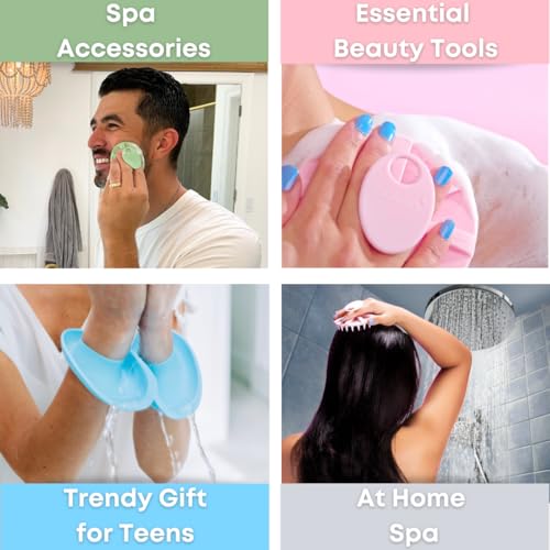 Beauty Gift Set - Silicone Spa Kit for Face & Body (Sky Blue) | Includes Water Catching Wristbands, Body Scrubber, Face Buffer, & Scalp Exfoliator, Trendy Self-Care Gift for Teens & Women - color: Sky Blue