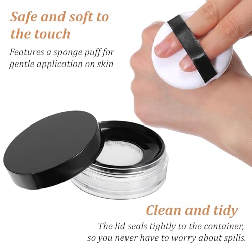 2 Pcs Loose Powder Container with Mirror, 20g(0.7oz) & 10g(0.33oz) Empty Reusable Compact with Rotatable Sifter, No Leak Powder Case with Sponge Puff for Travel DIY Makeup