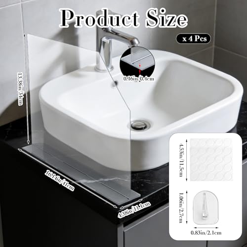 4 Pcs Acrylic Sink Splash Guard with Base 16.14 x 13.38 Inch Plate Countertop Partition Transparent Freestanding Panel Barrier for Hospitals Labs Home Kitchen Bathroom