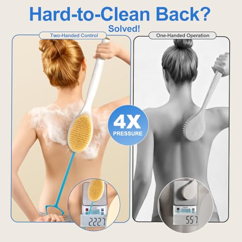 Extendable Back Scrubber –Non-Slip Dual-Sided, Deep Exfoliation | Two-hand pull -17.5"-31.5". Dual-sided stiff & soft bristles. Non-slip grip, quick-dry, rust-proof, rich lather.
