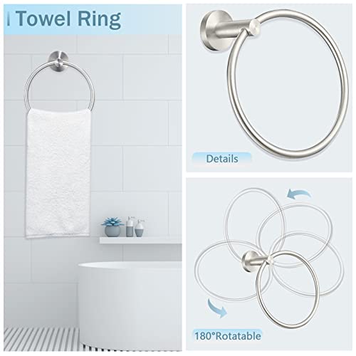 Cilee 10 Piece Brushed Nickel Bathroom Hardware Set, 24 inch Brushed Nickel Towel bar Towel Ring Toilet Paper Holder Robe Towel Hook, SUS304 Stainless Steel Bathroom Accessory Set - color: 1 Brushed Nickel, size: 24inch