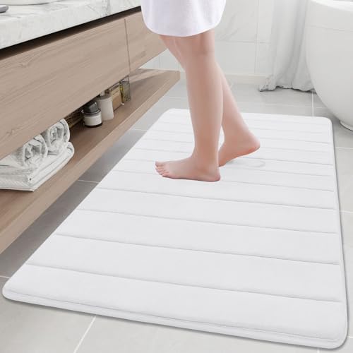 Buganda Memory Foam Bath Mat, 47" x 32", Ultra Soft Bathroom Rugs, Water Absorbent and Machine Washable Bath Rug Runner for Bathroom, Shower, and Tub, White - color: White, size: 47" X 32"