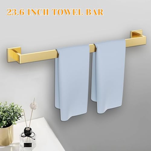10 Pieces Brushed Gold Towel Bar Set Bathroom Hardware Accessories Set Upgraded Toilet Paper Holder Towel Holder/Racks Set for Bathroom Stainless Steel Wall Mounted 23.6in - color: 10pcs-gold