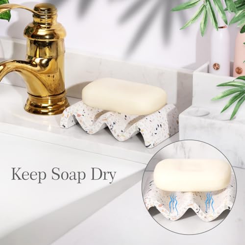 Luxspire Soap Dish, Marble Soap Dish, Self-draining Tray, Soap Holder Saver for Shower, Bathroom, Sink, Kitchen and Countertop - Terrazzo - color: Terrazzo