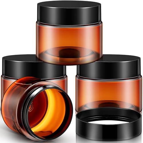 Patelai 4 Pieces Round Wide-mouth Leak Proof Plastic Container Jars with Lids for Travel Storage Makeup Beauty Products Face Creams Oils Salves Ointments DIY Making(2 Ounce,Amber) - color: Amber, size: 2 Ounce