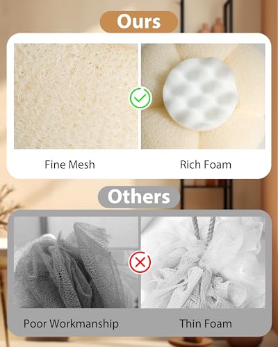 2026 Super Soft Flower-Shaped Suction Cup Bath Sponge, Upgraded 2-in-1 Flower-Shaped Ball Exfoliating Bath loofah Cleaning Brush, Mesh Shower Body Sponge Accessories for Women, Men Shower (4 Color) - style: Jasmine Cloud Powder+Fruit Green+Warm White+Cher