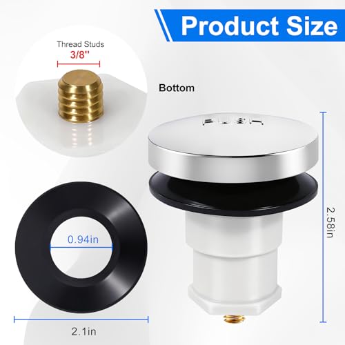1 Pack 1068204 Bathtub Drain Stopper Replacement and Cover Compatible with Kohler Bathtub K-7272 K-7271 K-7259 K-7265, Bathroom Pop Up Tub Drain Stopper with 3/8'' Thread Studs (Chrome Cover) - color: Chrome Cover