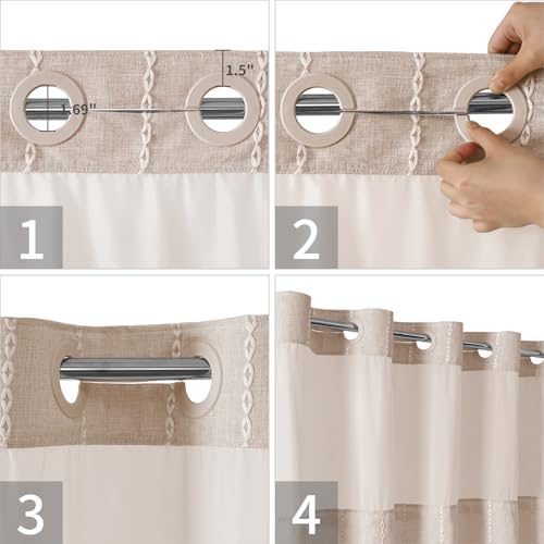 eachope No Hook Stall Shower Curtain with Snap-in Fabric Liner - 54x80 Heavy-Duty Linen Textured Striped Design,Narrow Rustic Modern Farmhouse Bohemian Bathroom Curtain,Water-Repellent,Tan/Taupe - color: Taupe, size: 54"W x 80"L (Pack of 1)