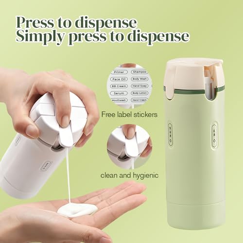 4 in 1 Travel Dispenser, 4 Pack 30ML Travel Bottles with Measurement Scale & Label Stickers for Toiletries, Leak Proof Dispenser Bottle Containers for Shampoo Lotion Conditioner Cream (Green) - color: Green