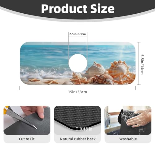 Faucet Draining Mat For Kitchen Sink, Beach Seashells Starfish Diatom Mud Absorbent Drain Pad For Bathroom Kitchen Sink Splash Guard Drying Mat - color: Beach Seashells Starfish