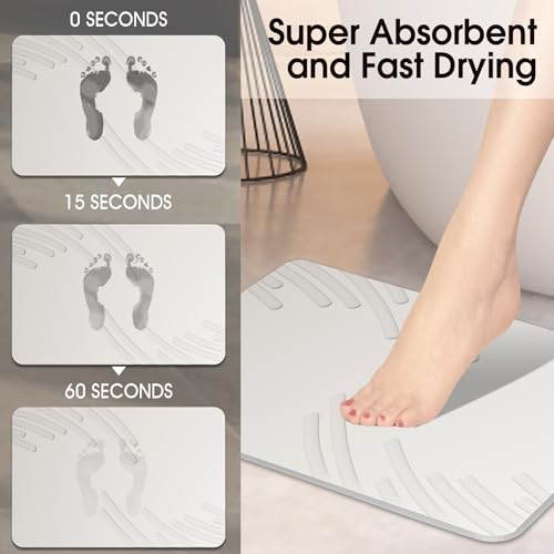 ZIKIBL Stone Bath Mat Diatomaceous Earth Shower Mat Super Absorbent Non-Slip Diatomite Stone Bath Mats for Bathroom Floor Quick-Drying Natural Easy to Clean（24 * 16''） - color: White-feather