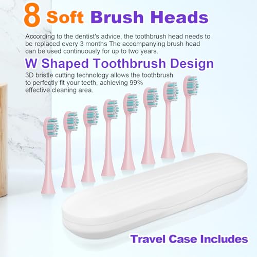 Whitening Electric Toothbrush for Adults, Rechargeable Toothbrush with 8 Brush Heads & Travel Case, 5 Modes & Smart Timer, 45000VPM Deep Clean, IPX7,One Fast Charge Last 120 Days - Pink - color: Pink