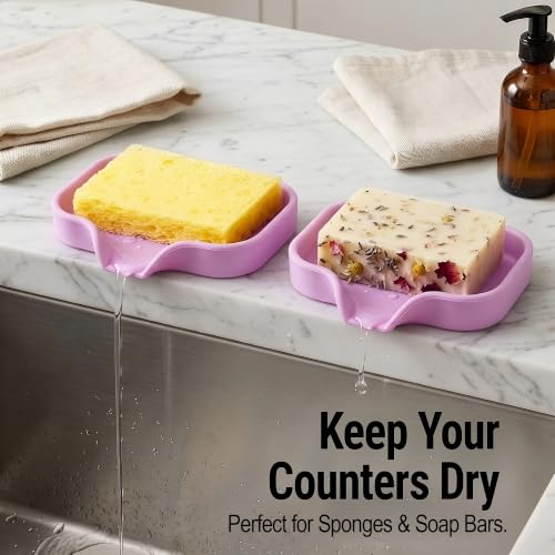 Zulay Kitchen Small Silicone Sponge Holder (4.9x3.3”) – Space-Saving Sink Organizer Tray for Sponge, Soap, Brush & More – Compact Non-Slip Dish for Kitchen & Bathroom (Lavender) - color: Lavender (Small), size: Small (4.9x3.3)