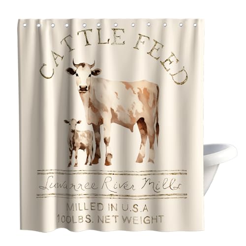 Farmhouse Abstract Animal Cattle Feed Cow Rustic Theme Fabric Shower Curtain Sets Bathroom Decor with Hooks Waterproof Washable 72 x 78 inches Ivory White - size: 72"W x 78"L (Pack of 1)