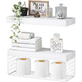 QEEIG White Bathroom Shelves Over Toilet - Wall Mounted Floating Shelves Farmhouse Shelf Toilet Paper Storage Small 16 inch Set of 2 (019-W2) - color: C. White, size: 2pcs