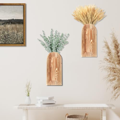 Dnnnii 2 Pack Wooden Wall Vase Set - Brown Finish Modern Farmhouse & Boho Wall Decor for Entryway, Hallway, Bathroom, Living Room, Dining Room, Narrow Spaces - color: Brown