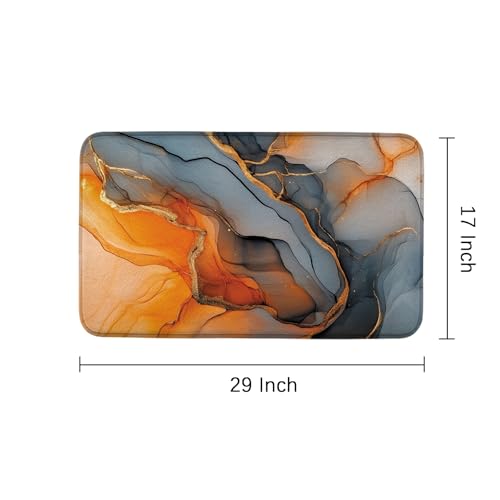 Black Gold Marble Bath Rug, Modern Orange Grey Abstract Marble Floor Mat Non-Slip Microfiber Soft Plush Bathroom Mat Carpets for Bedroom Kitchen Bathroom Toilet 17x29 Inch - color: Orange Gold