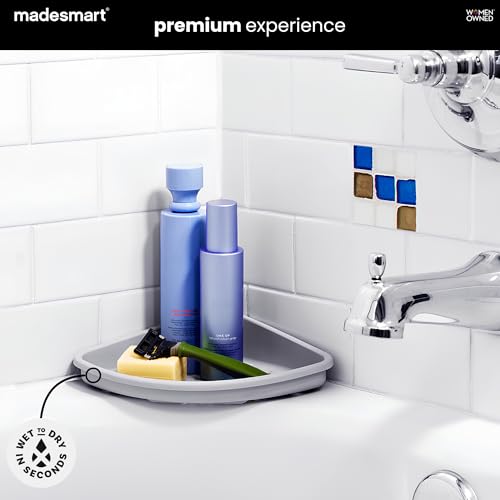 madesmart Bathtub Corner Shelf, Storage for Soaps, Shampoo Bottles & Bath Accessories, Strong Suction Cup, Drainage Holes, Grey - color: Corner Shelf