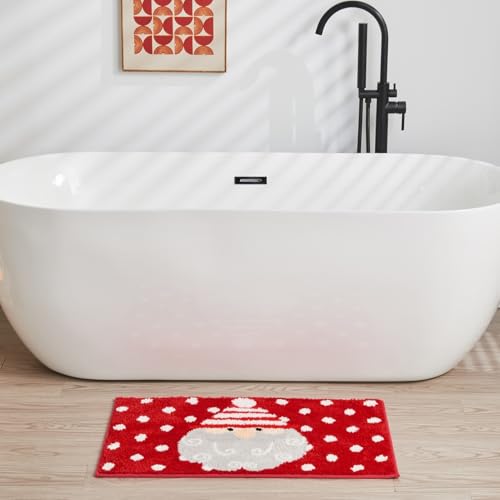 Douceur Christmas Santa Bathroom Rugs, Cute Red Bath Mat, Soft and Absorbent Washable Polka dot Bath Rugs Non Slip, 32"X20" - color: Christmas Santa-red, size: 1'8" x 2'8" (Rectangular)