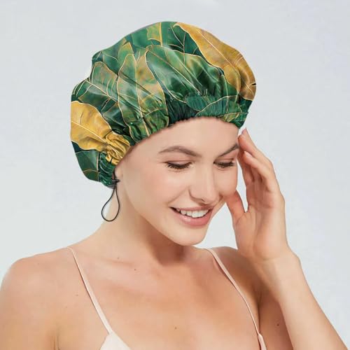 2 PCS Shower Cap Reusable Waterproof Double Layers Hair Caps Shower Bath Adjustable Elastic Hat for Women Girls Cute Aesthetic-Leaf Frog - color: AI20-Leaf Frog