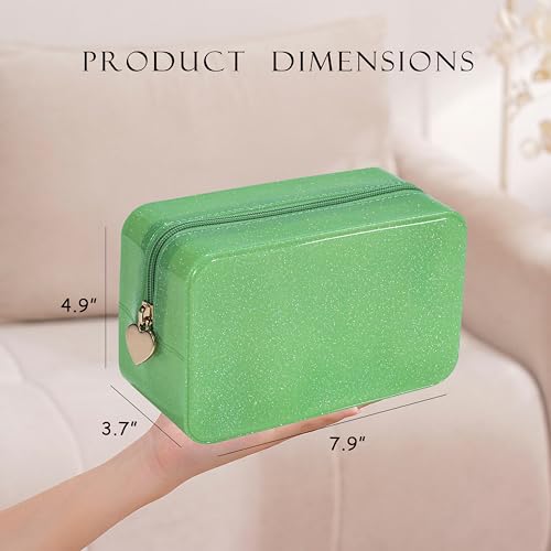 RSRSLEII Stardust Twinkle Jelly Travel Makeup & Toiletry Bag, Waterproof PVC Cosmetic Bag/Case for Women，Zipper SPF Beach Bag for Sunscreen Skincare and Daily Essentials (04Green) - color: 04Green