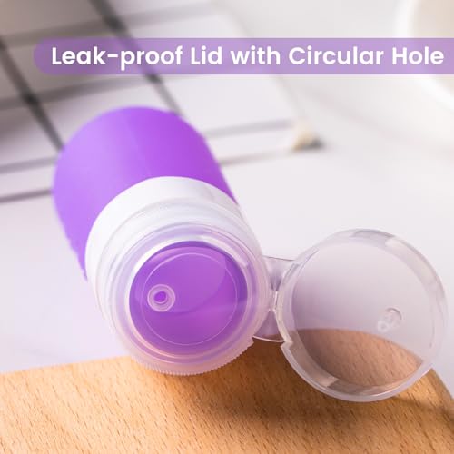 MICEBAY Condiment Squeeze Bottles for Sauces, 2-oz Mini Silicone Salad Dressing Container to Go with Snack Storage Bag, Leakproof Sauce Bottles for Lunch Box, 4 Pack, Purple - color: Purple, size: 2 OZ