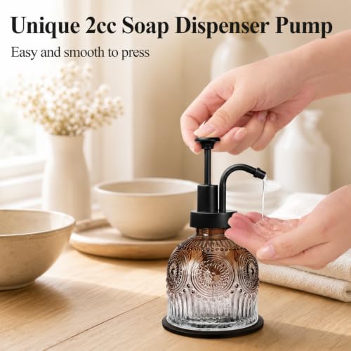 SheeChung 8 Oz Vintage Glass Soap Dispenser Bathroom, Kitchen Dish Soap Dispenser with Pump, Refillable Hand Soap Dispenser, Antique Liquid Lotion Bottle, Farmhouse Decor (Brown-Black Pump, 1 Pack) - color: Brown Gradient-black Pump-1 Pack