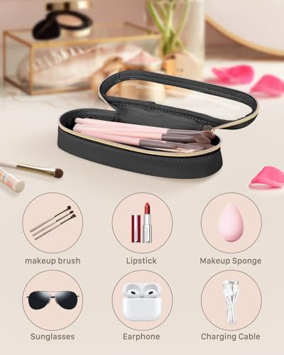 Soimeat Clear Travel Makeup Brush Holder, Leather Makeup Brush Toiletry Bag, Portable Cosmetic Brush Case, Transparent Waterproof Makeup Brush Storage Bag, Black, Large - color: Black, size: Large